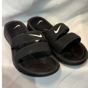 Nike Ultra Comfort 3 Slides Womens 8 Black Dual Strap Sandals 882695-002